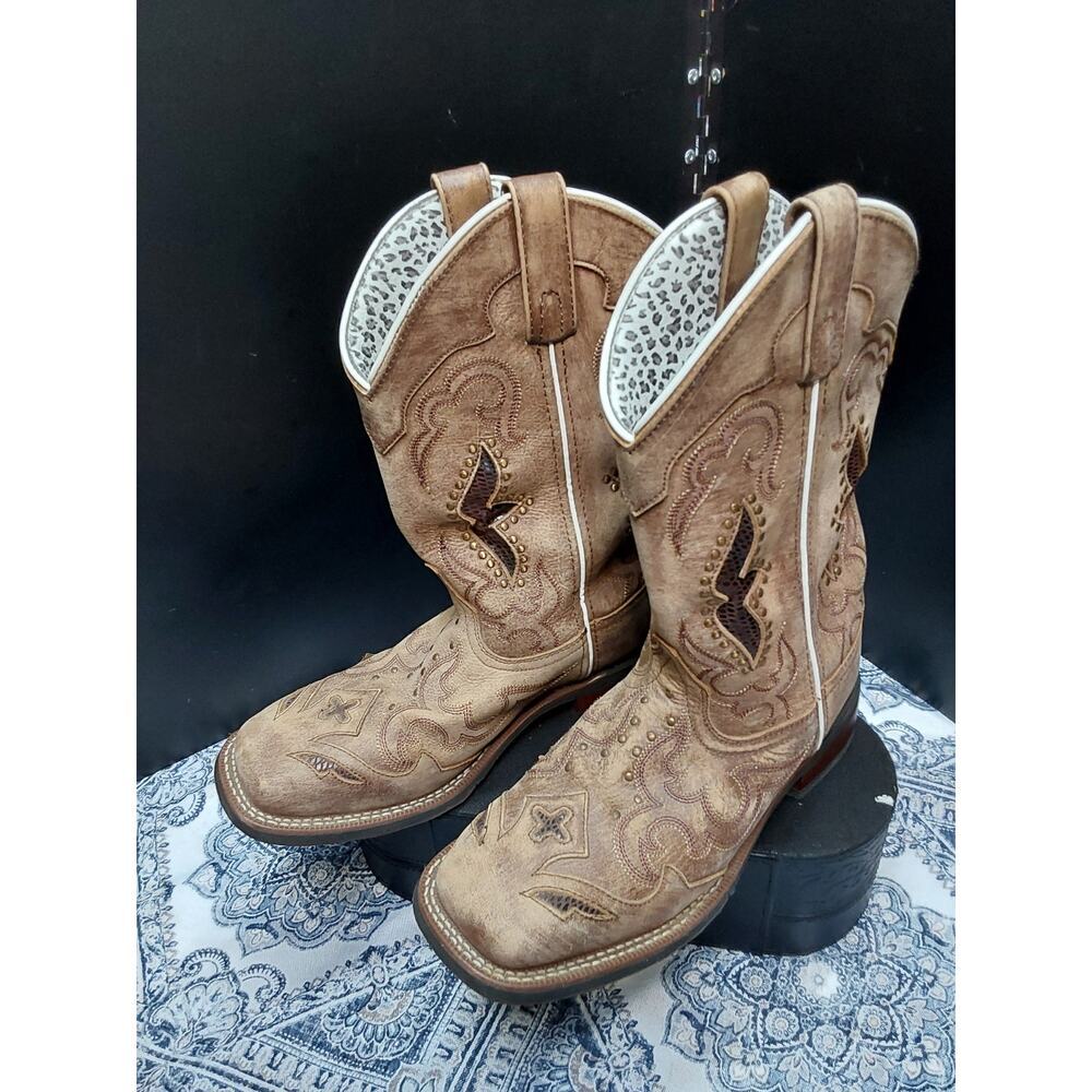 Ladies LAREDO Size 8.5M Boots Model 5661 brushed brown tan worn once - Picture 5 of 8